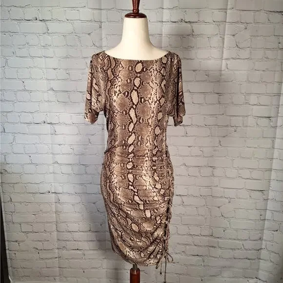 Michael Kors | Dresses | Nwt 4 Michael Kors Brown Tan Snake Print Dress With Side Ruching Small | Poshmark Michael Kors | Dresses | Nwt 4 Michael Kors Brown Tan Snake Print Dress With Side Ruching Small | Poshmark